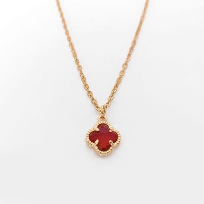 Red Clover Necklace – Gold-Toned Charm of Passion &amp; Prosperity