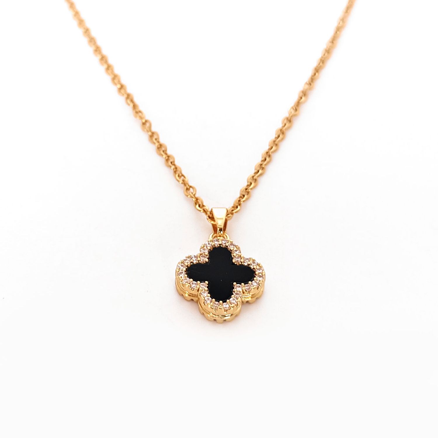 Gold Toned Reversible Clover necklace (Black and white)