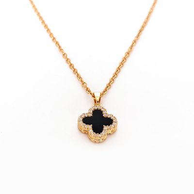 Gold-Toned Reversible Clover Necklace – Black &amp; White Dual-Style Elegance