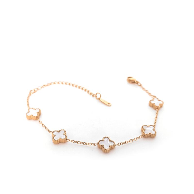 White Clover Bracelet – Gold-Toned Purity &amp; Luck in Every Detail