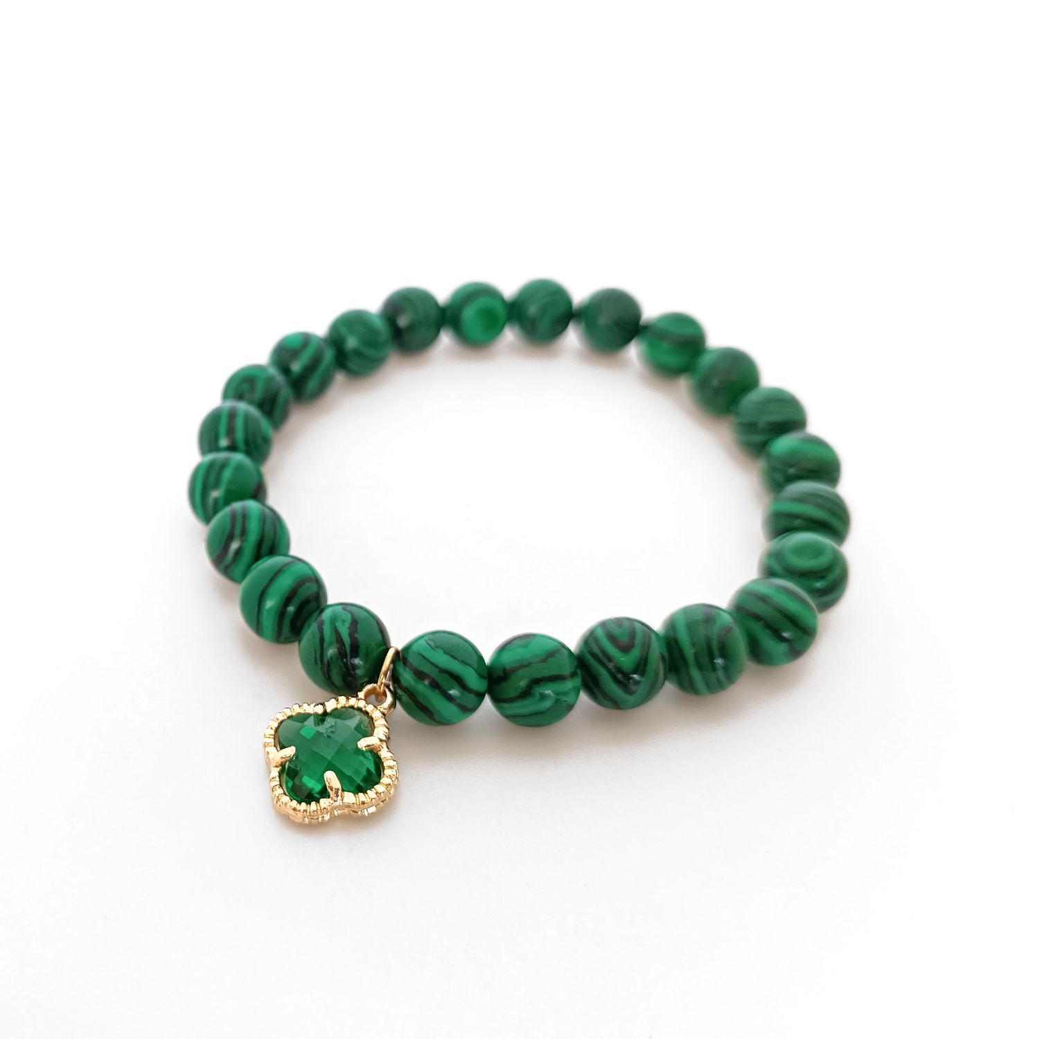 Malachite Clover Bracelet – Green Zirconia Charm for Balance &amp; Luck