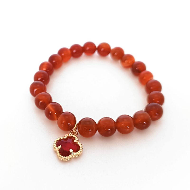 Red Agate Clover Bracelet – Strength &amp; Passion with Zirconia Details
