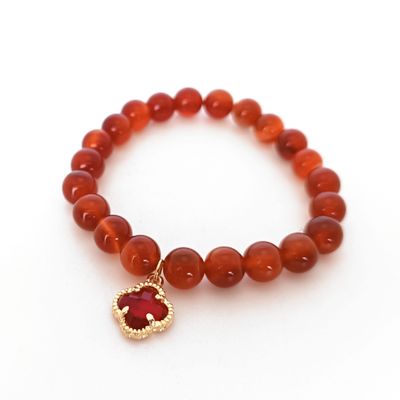 Red Agate Clover Bracelet – Strength &amp; Passion with Zirconia Details