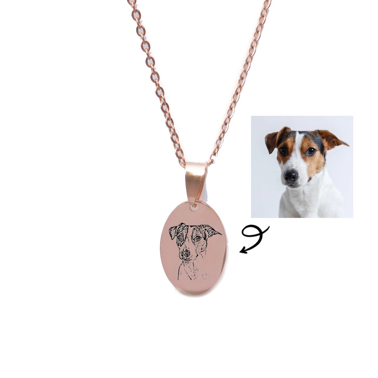 Personalised Engraved Pet Memorial Rose Gold Necklace (Oval)