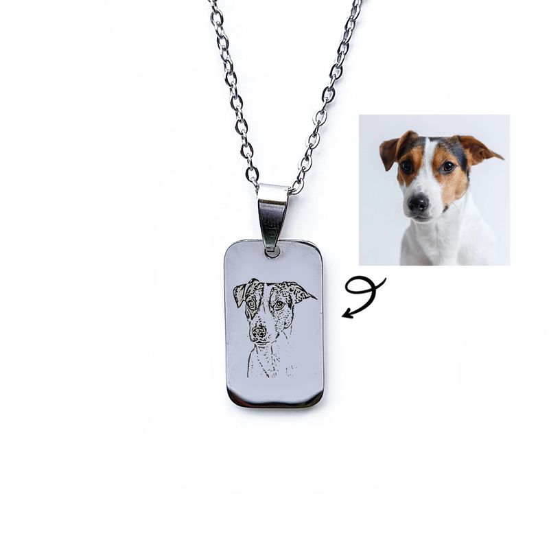 Pet Photo Rectangle Necklace – Engraved Custom Pendant Keepsake