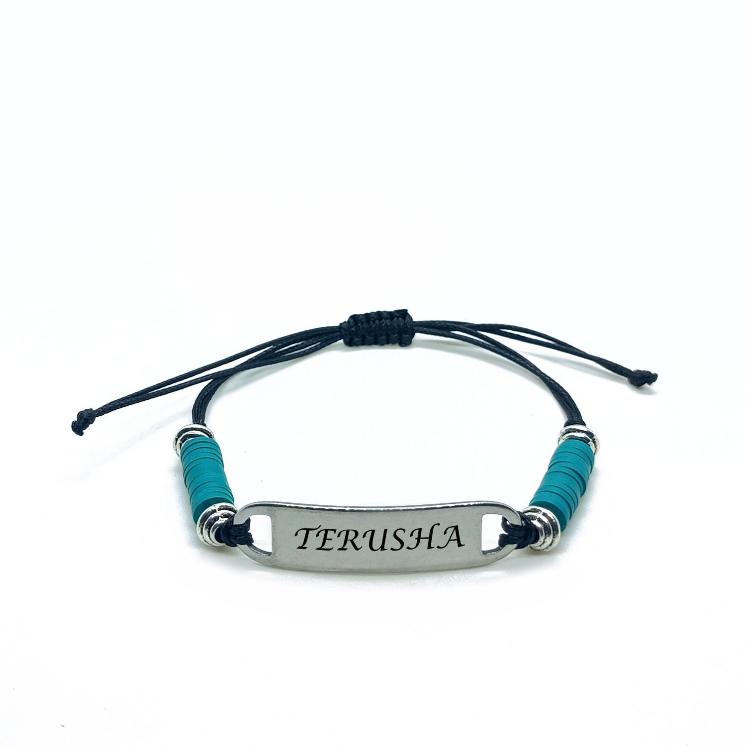 Adjustable Personalised Engraved Name Tag Bracelet (Turquoise)