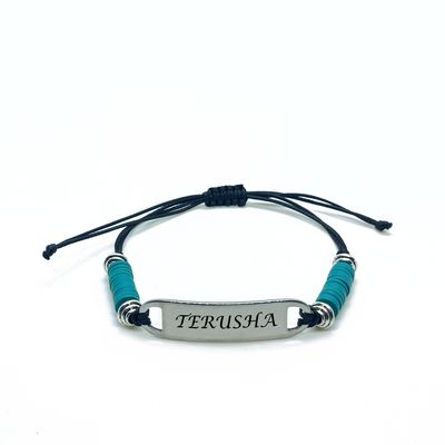 Adjustable Personalised Name Tag Bracelet (Turquoise)