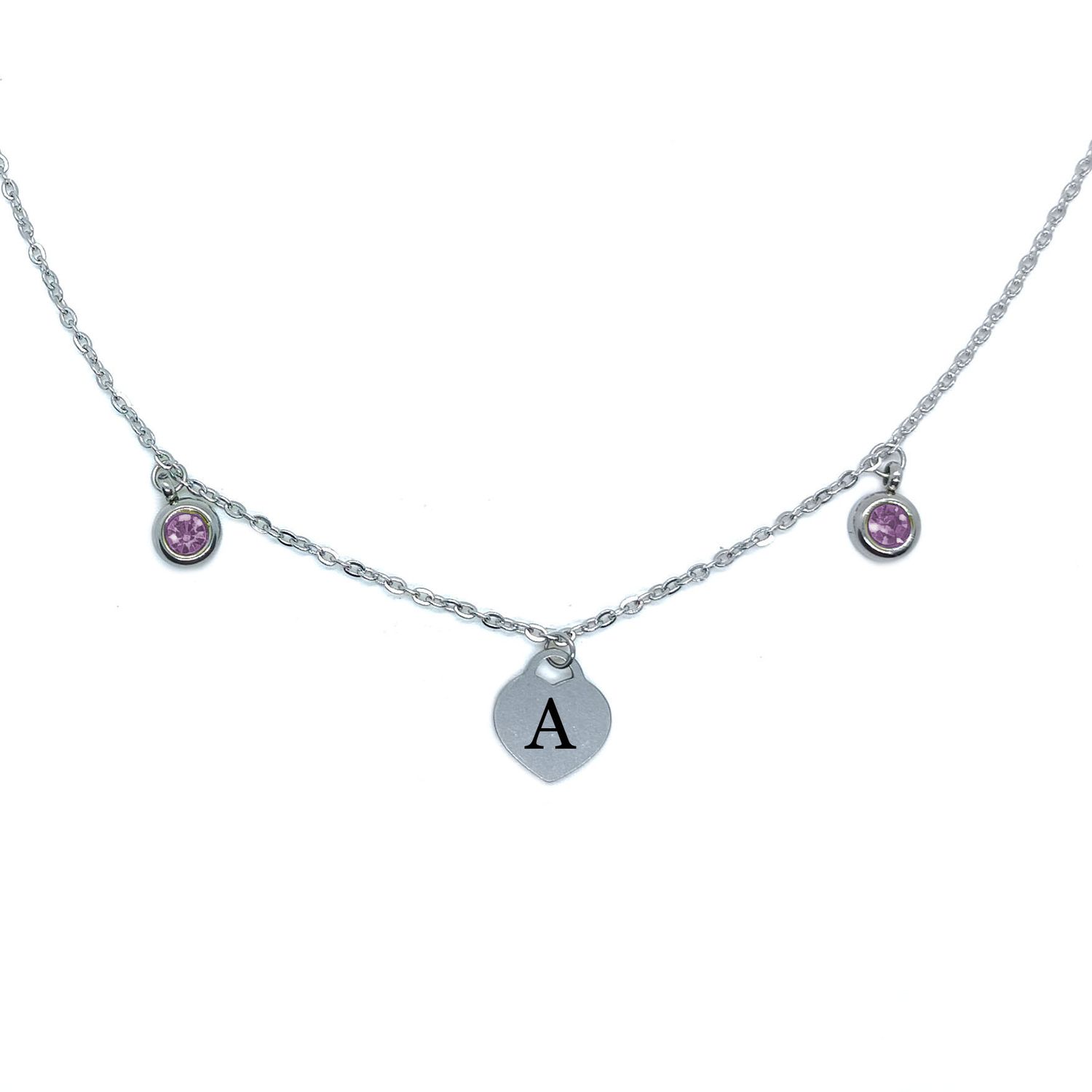Personalised Engraved Initial Heart Necklace (Purple Zirconia&#39;s)