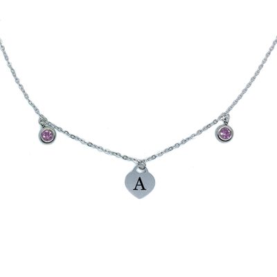 Personalised Engraved Initial Heart Necklace (Purple Zirconia&#39;s)