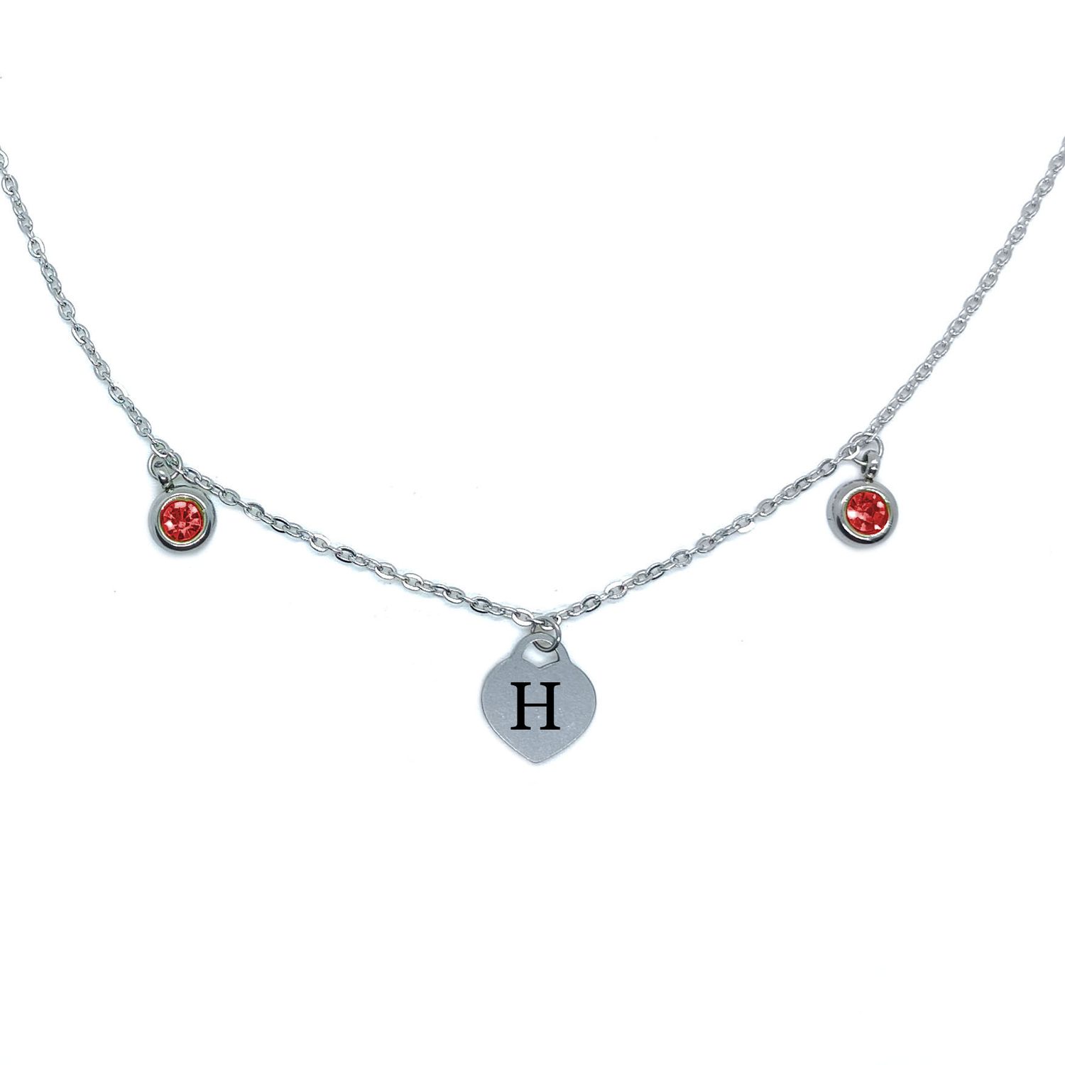Personalised Engraved Initial Heart Necklace (Red Zirconia&#39;s)
