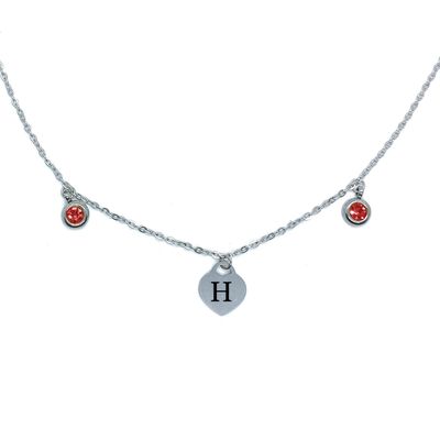 Personalised Engraved Initial Heart Necklace (Red Zirconia&#39;s)