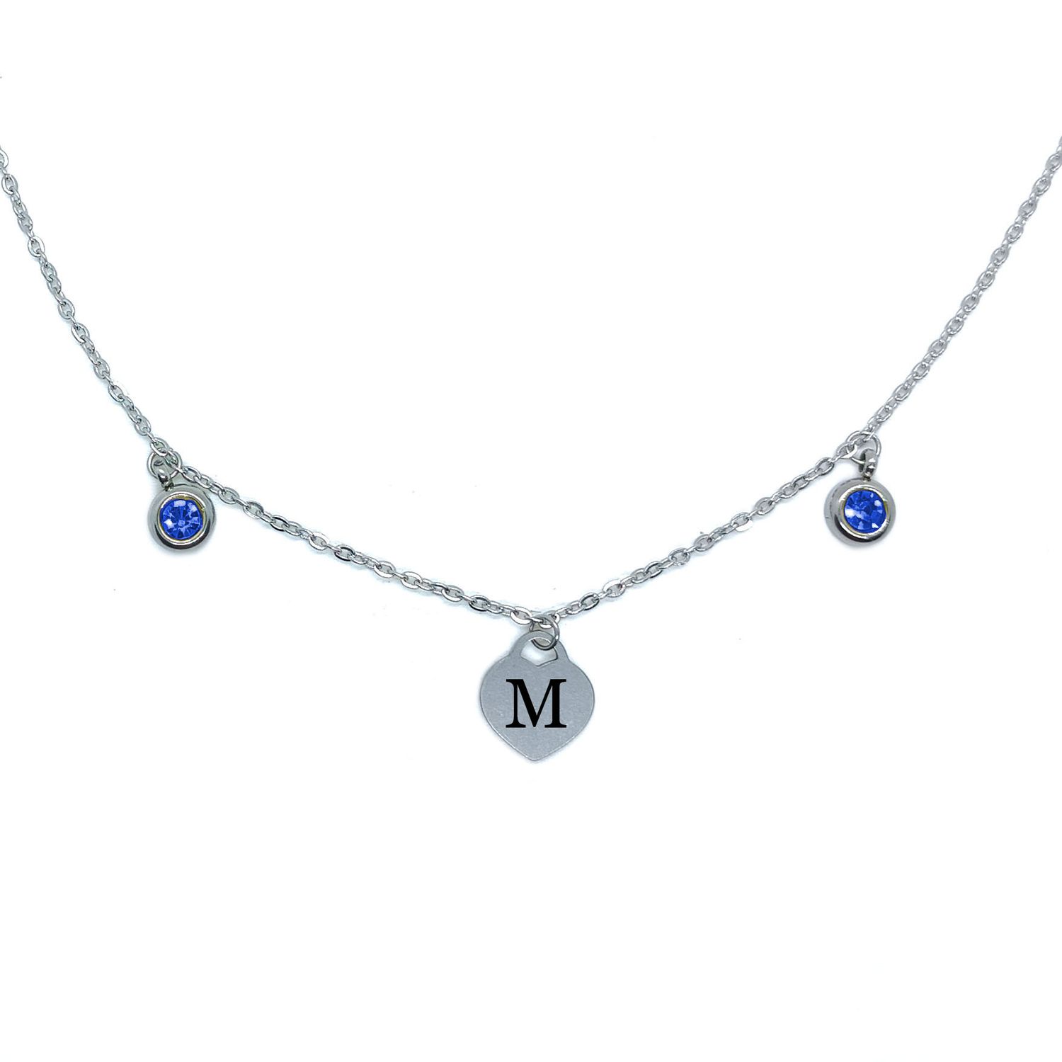 Personalised Initial Heart Necklace (Blue Zirconia&#39;s)