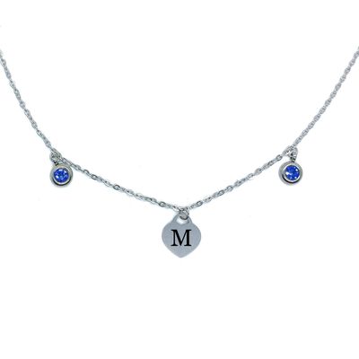 Personalised Initial Heart Necklace (Blue Zirconia&#39;s)