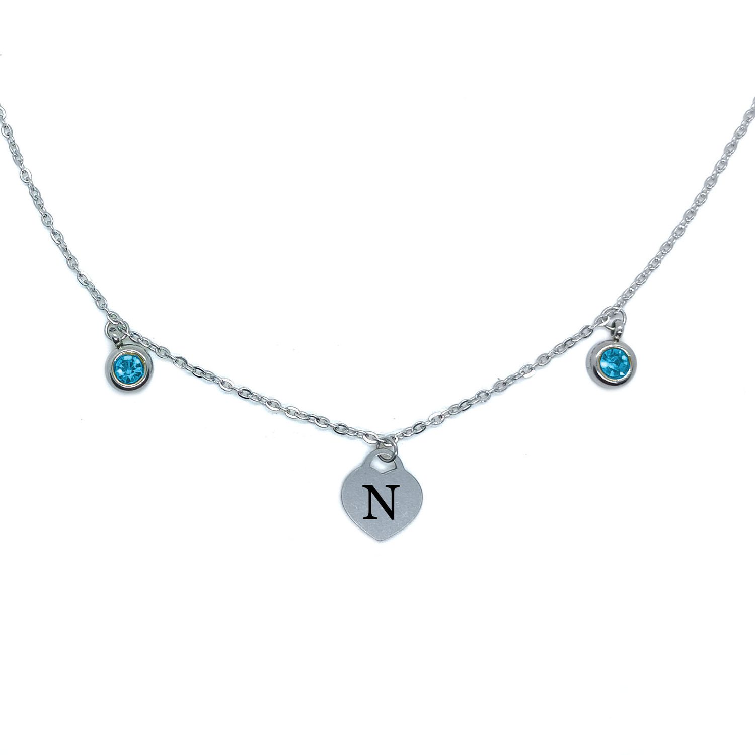 Personalised Engraved Initial Heart Necklace (Turquoise Zirconia&#39;s)
