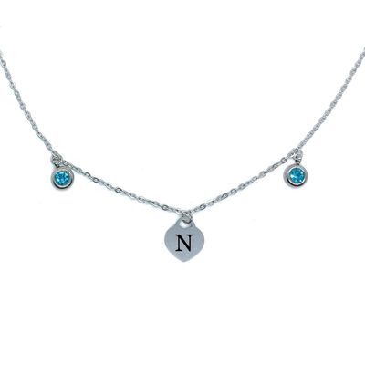 Personalised Engraved Initial Heart Necklace (Turquoise Zirconia&#39;s)