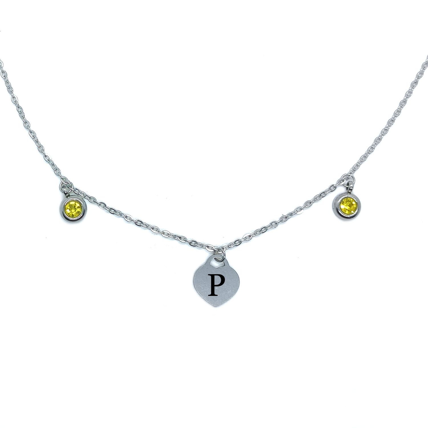 Personalised Initial Heart Necklace (Yellow Zirconia&#39;s)
