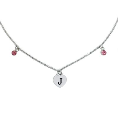 Personalised Engraved Initial Heart Necklace (Pink Zirconia&#39;s)