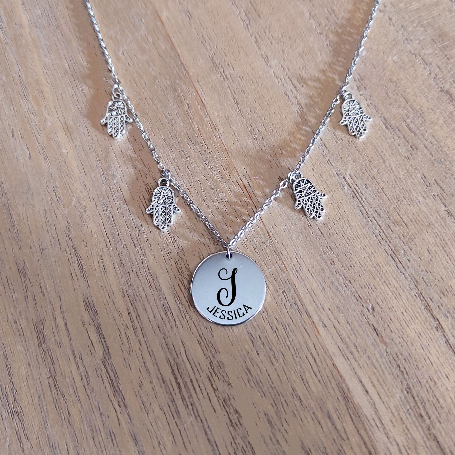 Personalised Initial and Name Hamsa Hand Necklace
