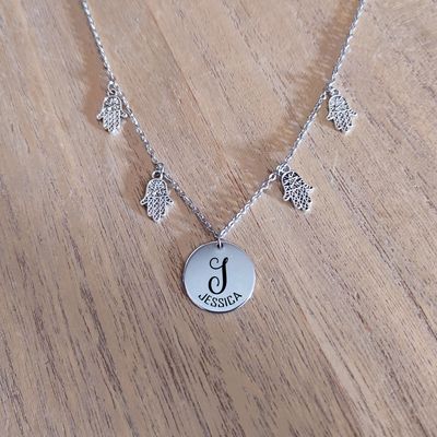 Personalised Initial and Name Hamsa Hand Necklace