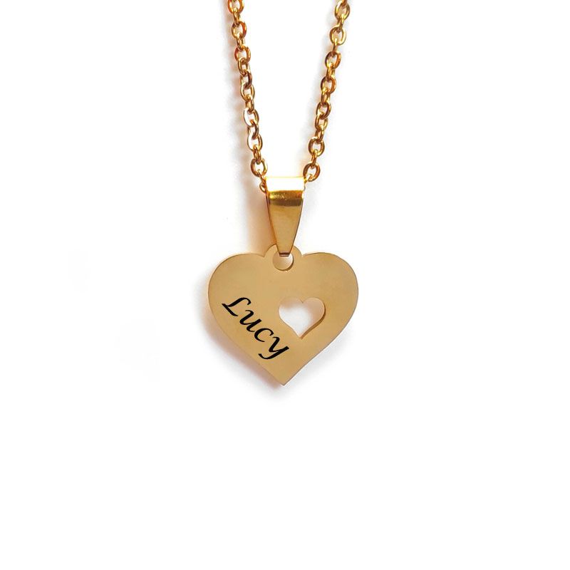 Personalised Double-sided Name Heart Necklace (Gold Tone)