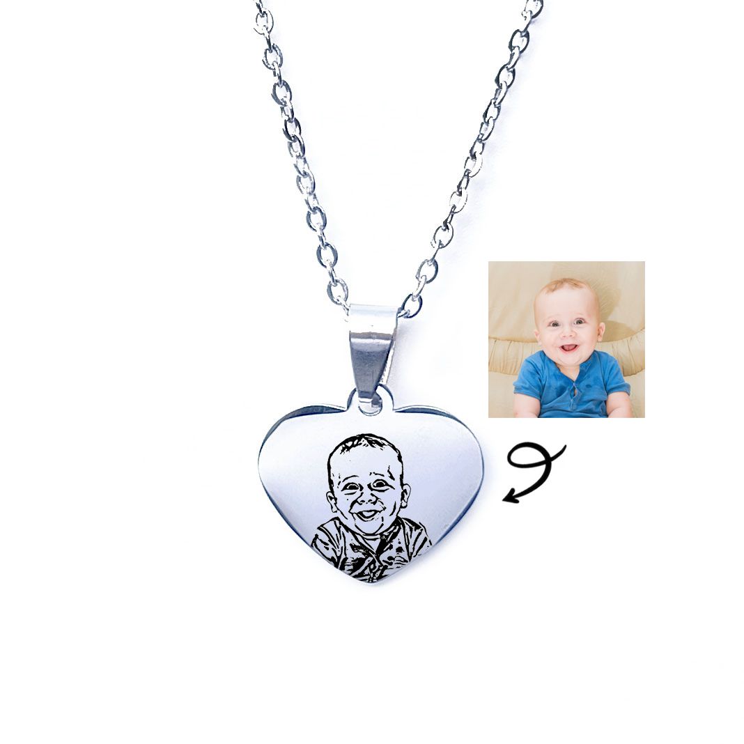Personalised Engraved Heart Photo Necklace (Silver Tone)