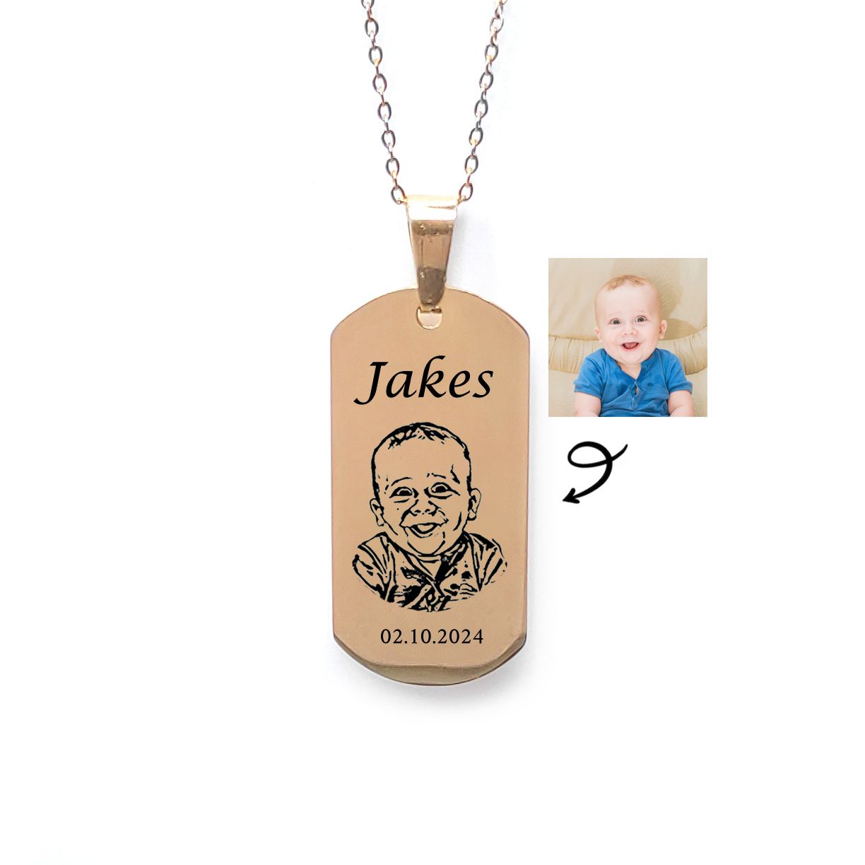 Personalised Photo Rectangle Necklace (Gold Tone)