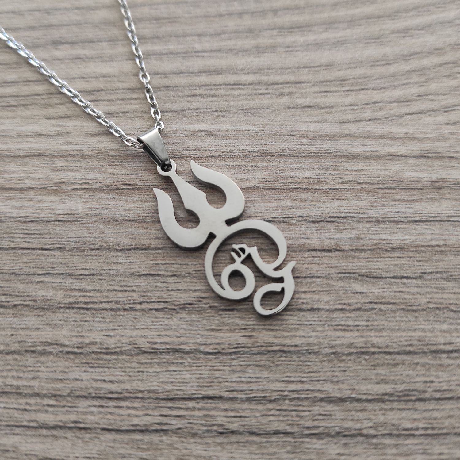 Aum (Om) and Trishul necklace (Silver toned)