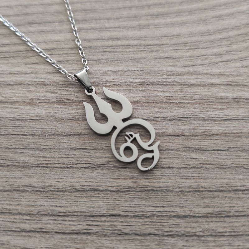 Aum (Om) and Trishul necklace (Silver toned)