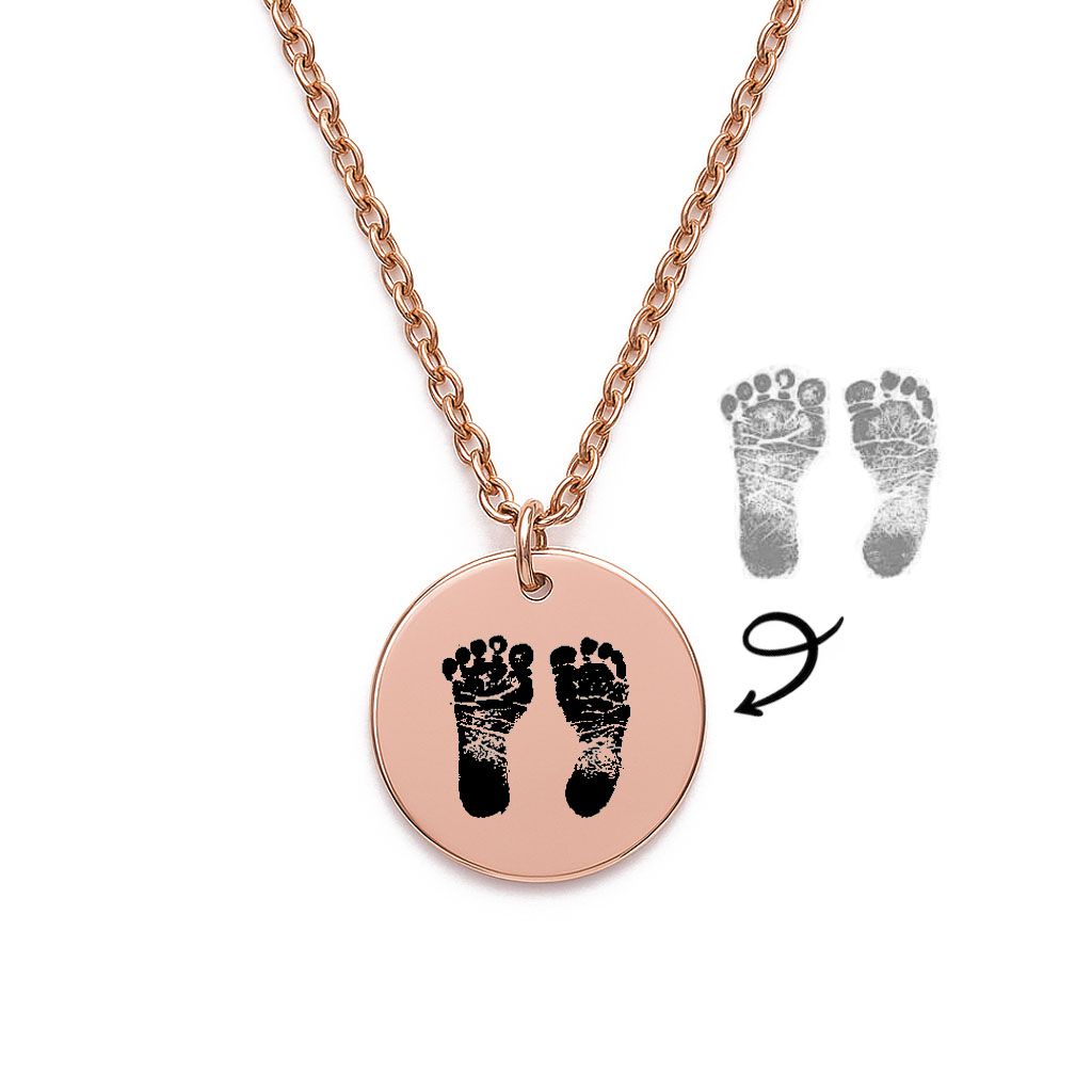 Baby Footprint Necklace – Engraved Custom Keepsake Pendant (Rose Gold Tone)