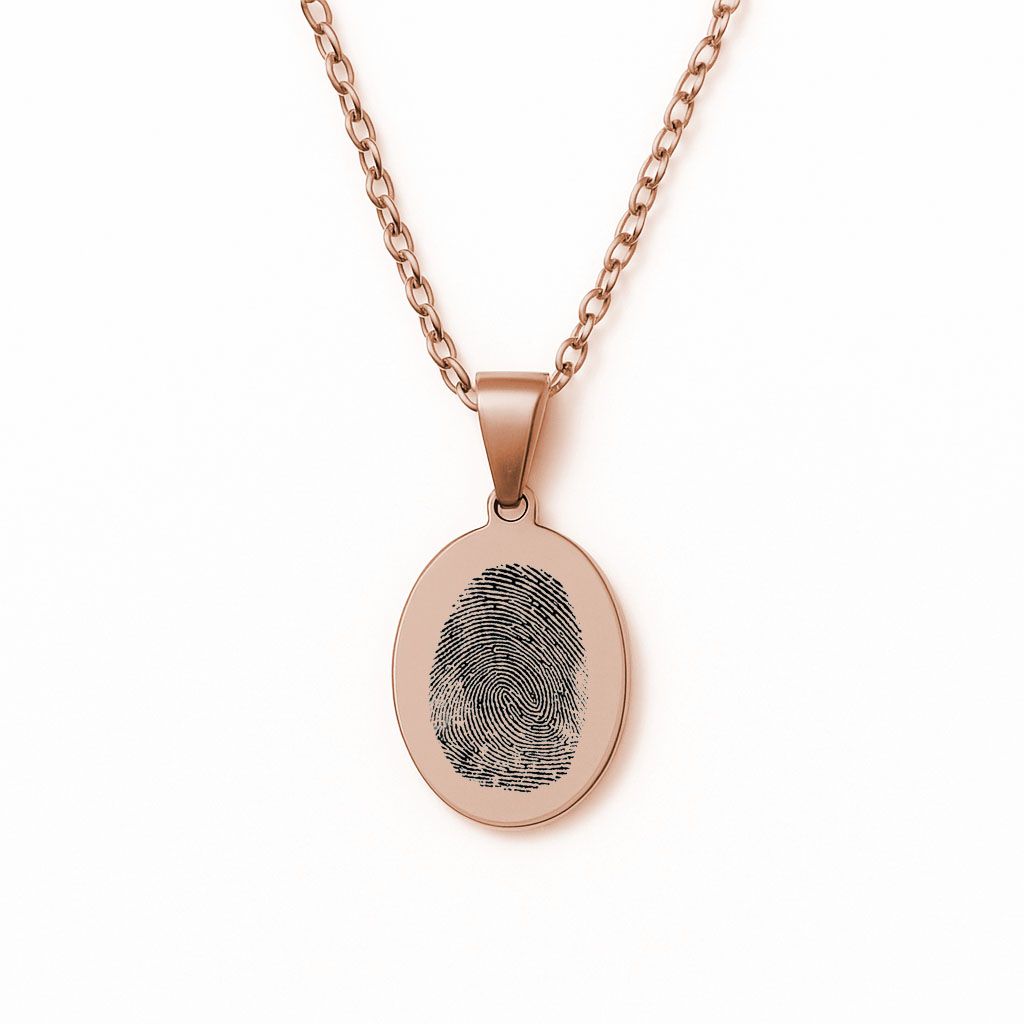 Oval Fingerprint Necklace – Engraved Jewellery Gift (Rose Gold Tone)