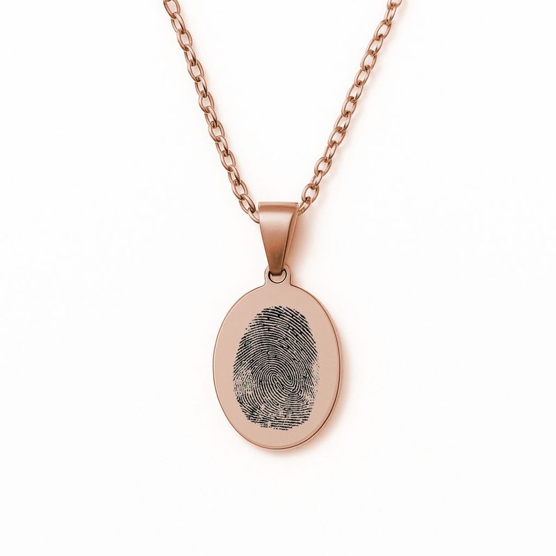 Oval Fingerprint Necklace – Engraved Jewellery Gift (Rose Gold Tone)