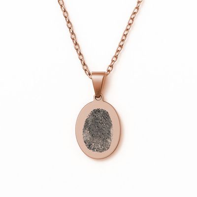 Oval Fingerprint Necklace – Engraved Jewellery Gift (Rose Gold Tone)