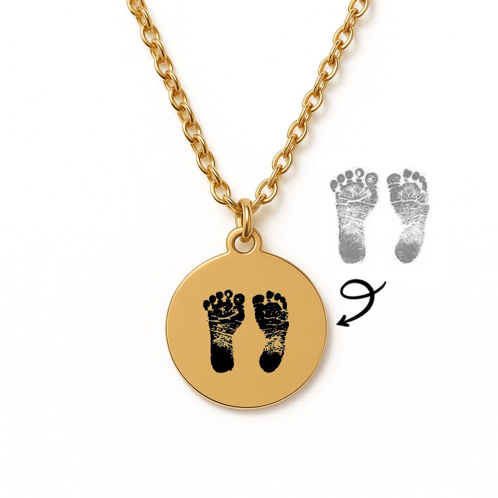 Baby Footprint Necklace – Engraved Custom Keepsake Pendant (Gold Tone)