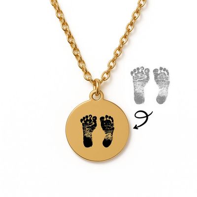 Baby Footprint Necklace – Engraved Custom Keepsake Pendant (Gold Tone)