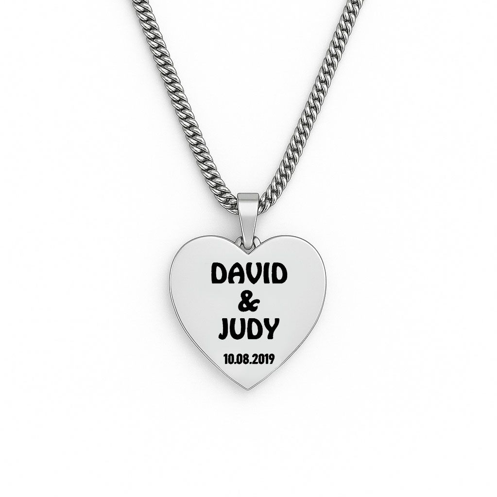 Personalised Names and Date Heart Curb Chain Necklace