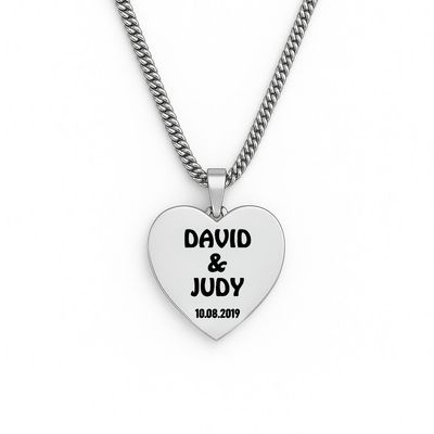 Personalised Names and Date Heart Curb Chain Necklace