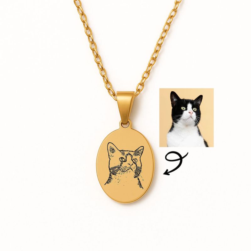 Pet Photo Necklace – Engraved Custom Pendant Keepsake (Gold Tone)
