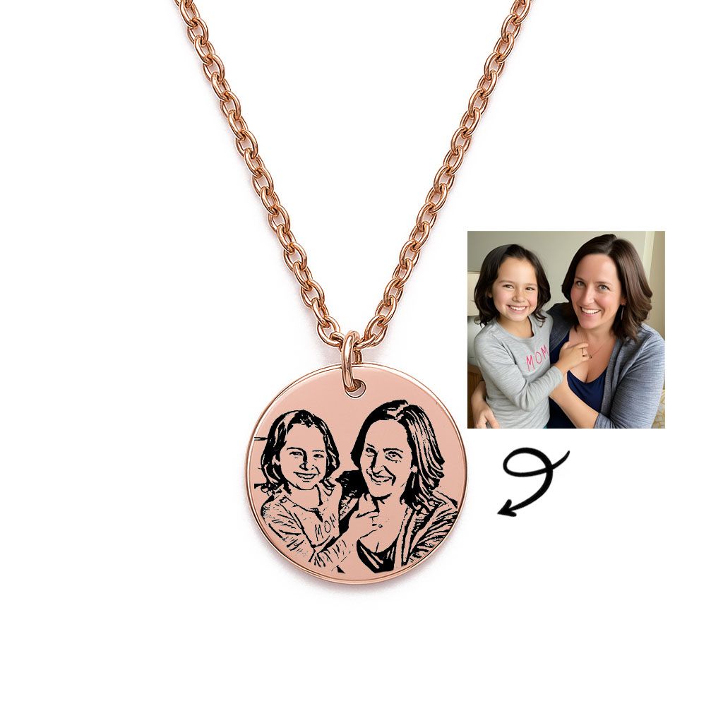 Family &amp; Friends Photo Necklace – Engraved Custom Pendant Keepsake (Rose Gold Tone)