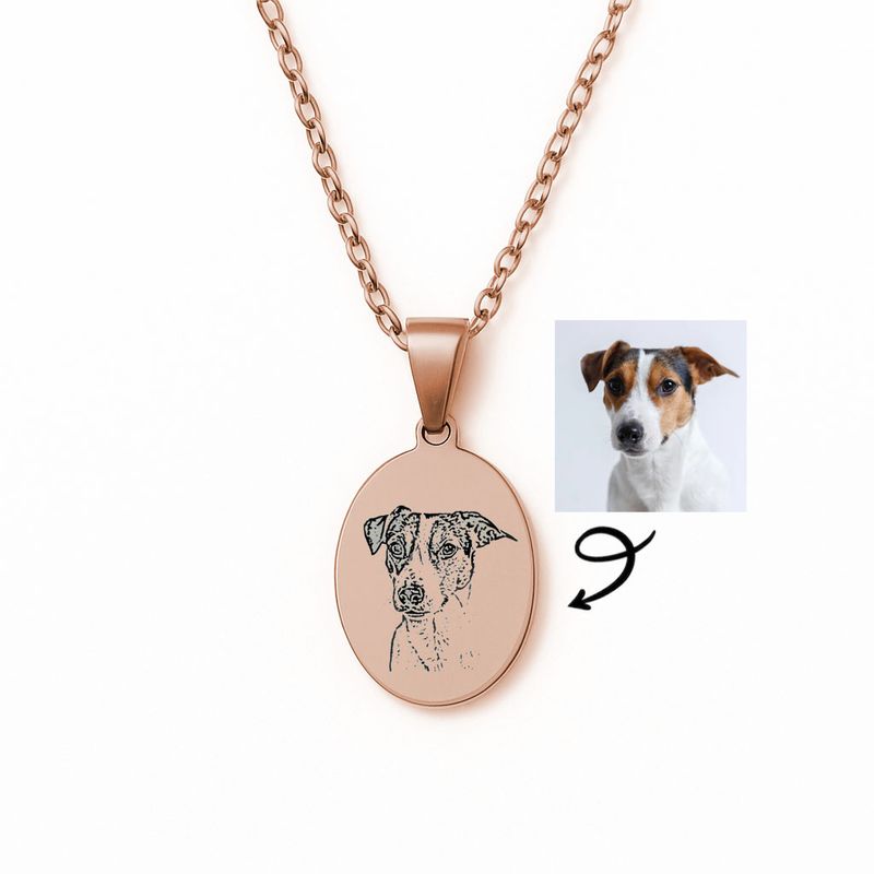 Pet Photo Necklace – Engraved Custom Pendant Keepsake (Rose Gold Tone)