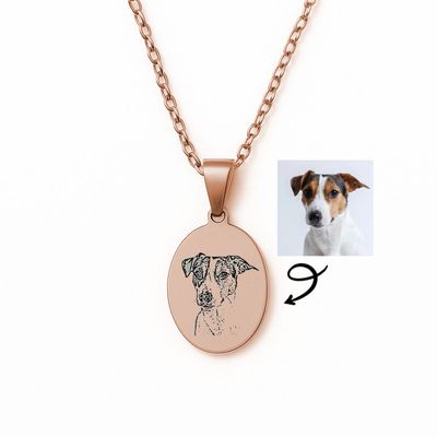 Pet Photo Necklace – Engraved Custom Pendant Keepsake (Rose Gold Tone)
