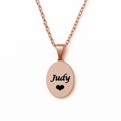Personalised Engraved Name Oval Necklace (Rose Gold Tone)