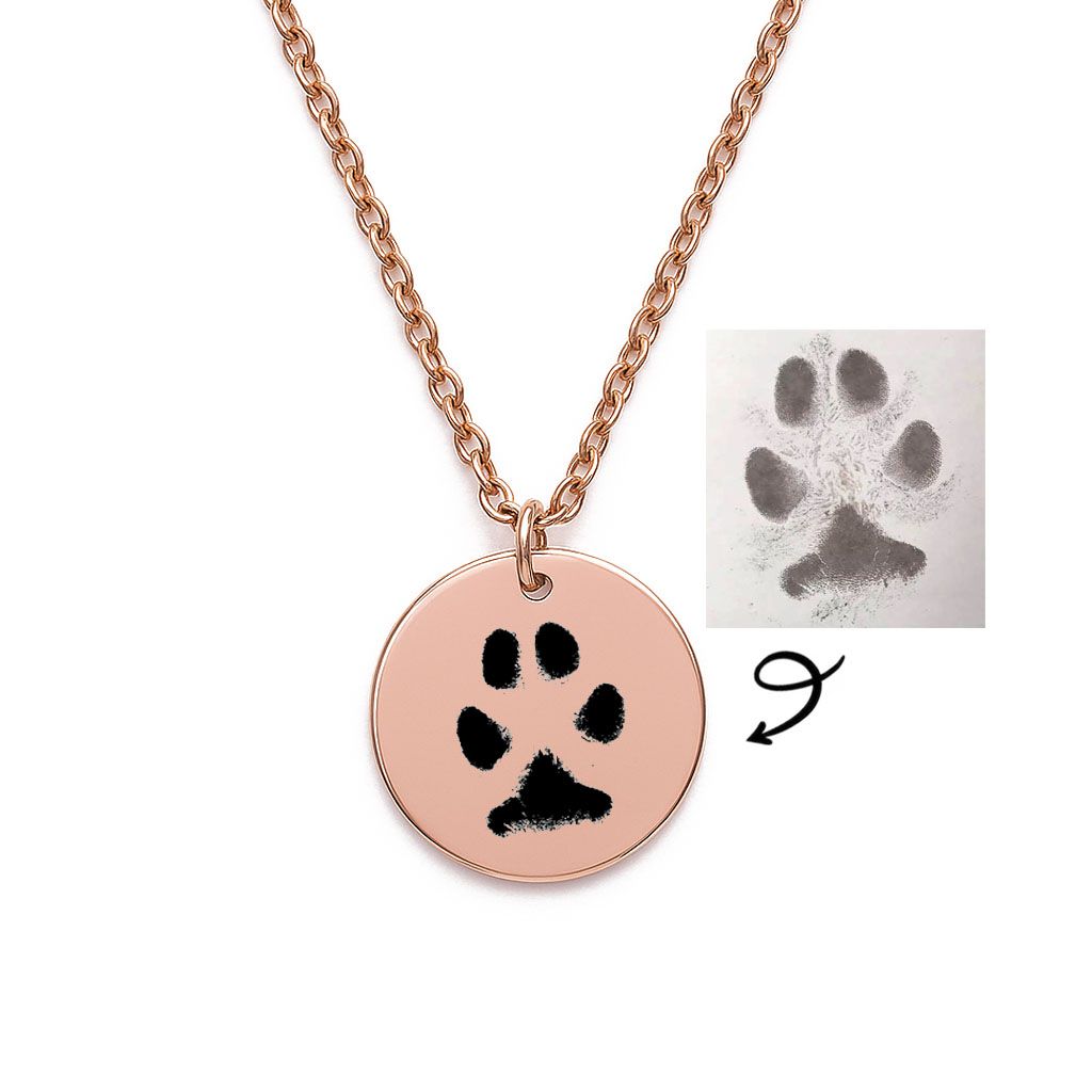 Personalised Engraved Pet Paw Print Necklace (Rose Gold Tone)