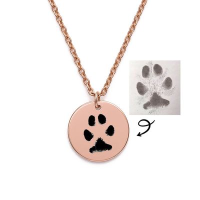Personalised Engraved Pet Paw Print Necklace (Rose Gold Tone)