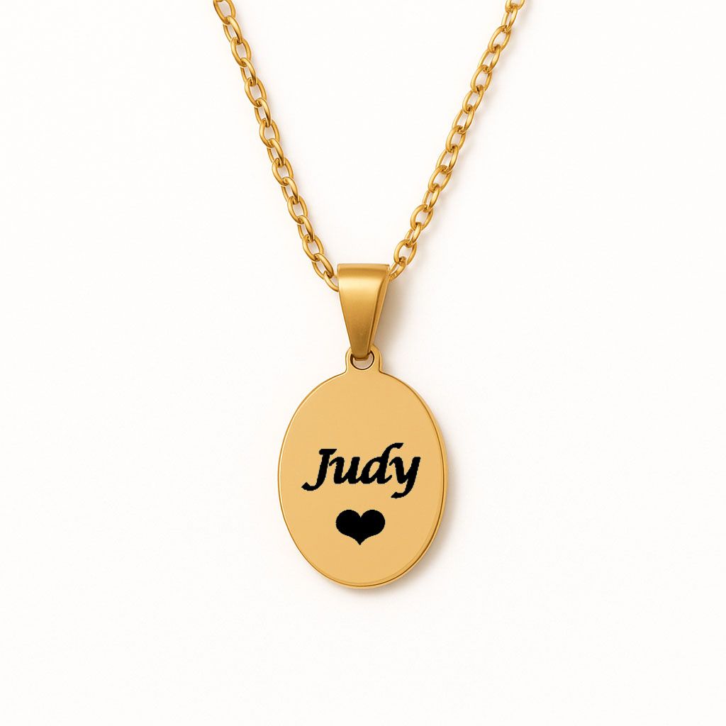 Personalised Engraved Name Oval Necklace (Gold Tone)