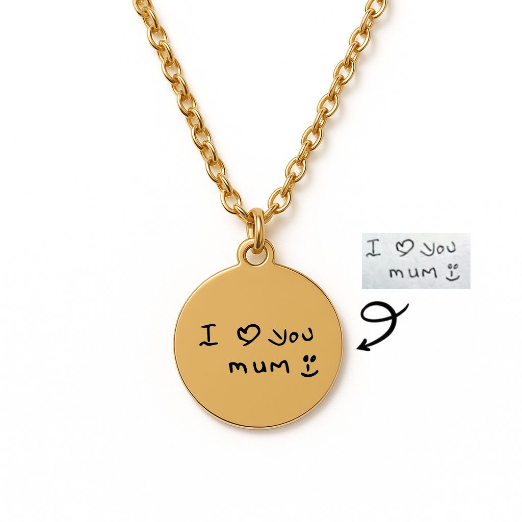 Personalised Handwriting Tag Necklace (Gold Tone)