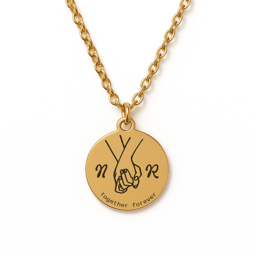 Personalised Engraved Partners Necklace (Gold Tone)