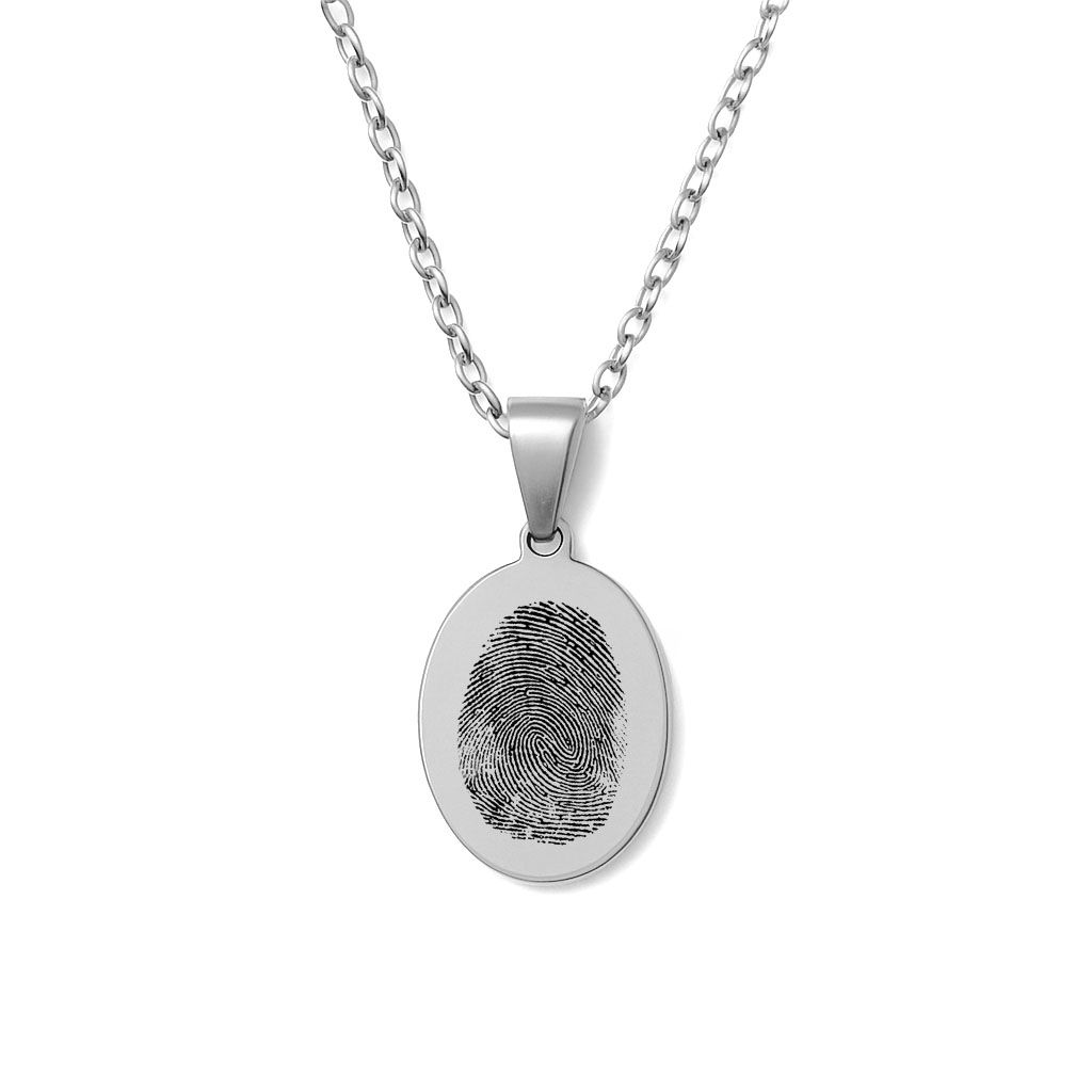 Oval Fingerprint Necklace – Engraved Jewellery Gift (Silver Tone)