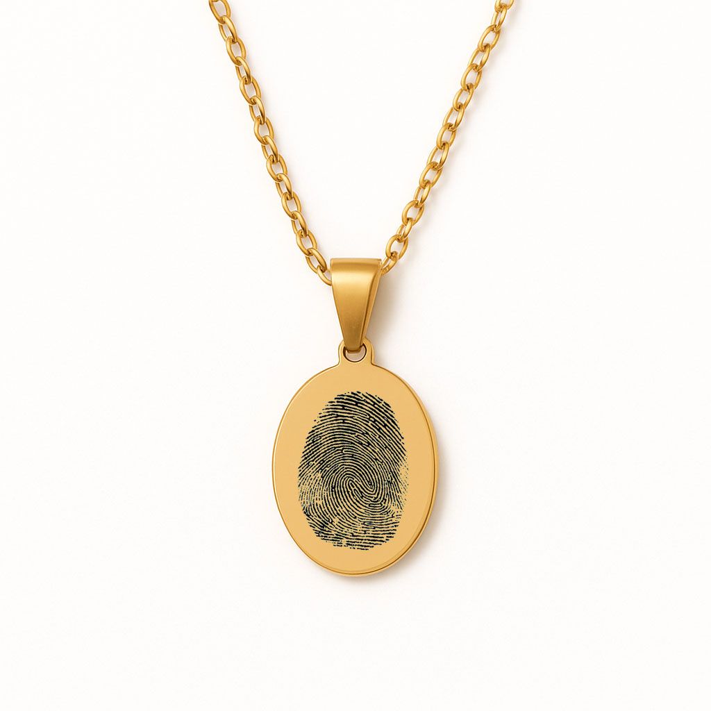 Oval Fingerprint Necklace – Engraved Jewellery Gift (Gold Tone)