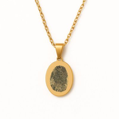 Oval Fingerprint Necklace – Engraved Jewellery Gift (Gold Tone)