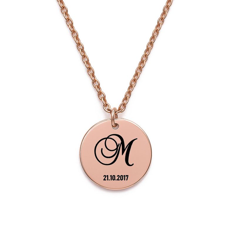 Personalised Engraved Monogram and Date Necklace (Rose Gold Tone)